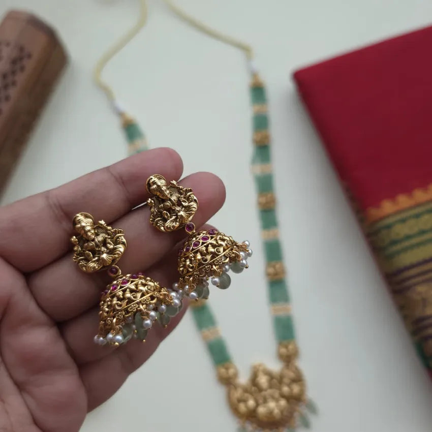 Lakshmi Pendant Green Beads Haram