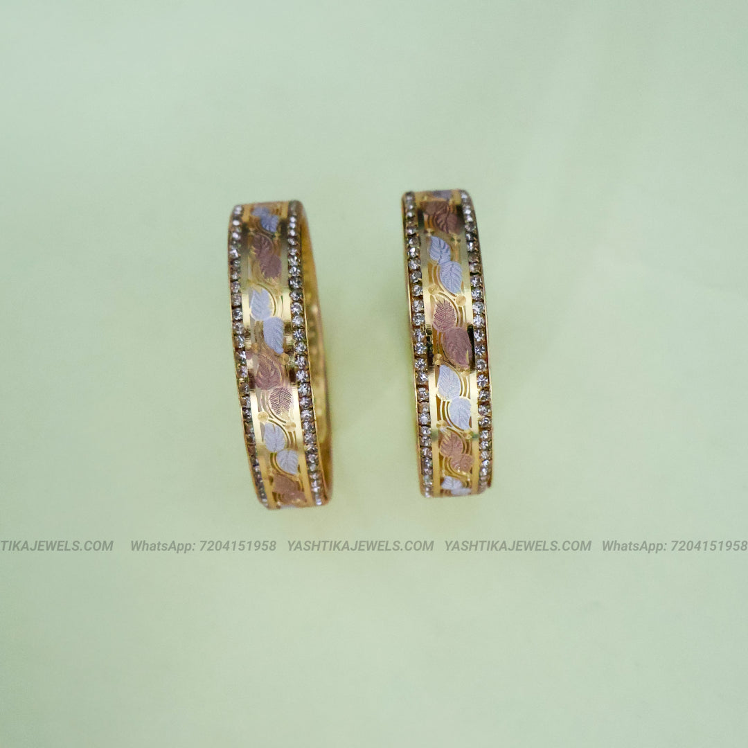 Enamel leafy kids bangles pair with white stone edging - little princess jewelry