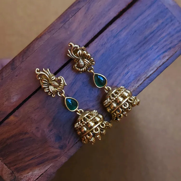 Peacock Jhumka - Green