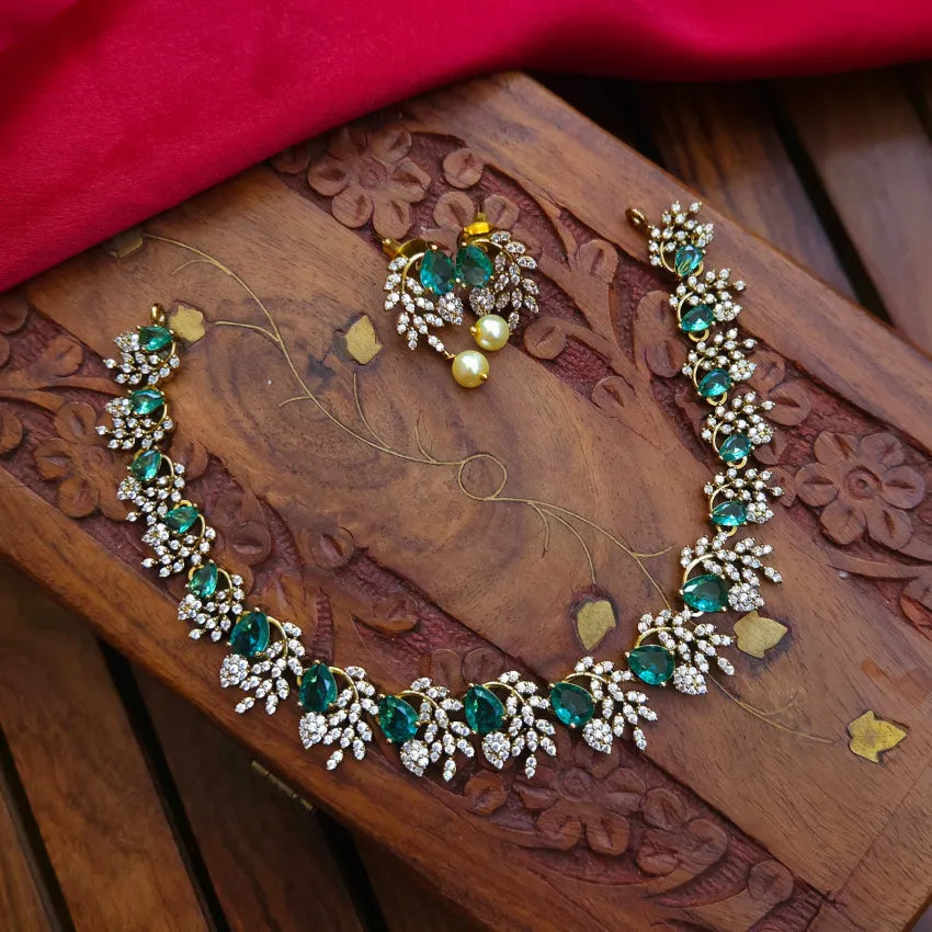 Pranika Mint Green AD Necklace