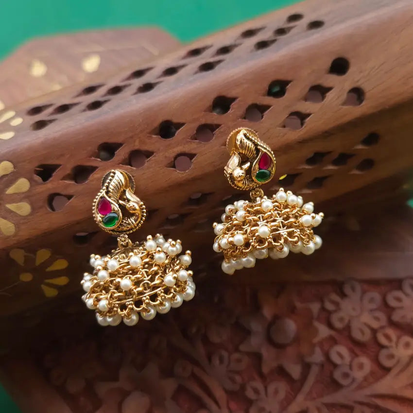 Peacock Pearl Jadau Jhumka