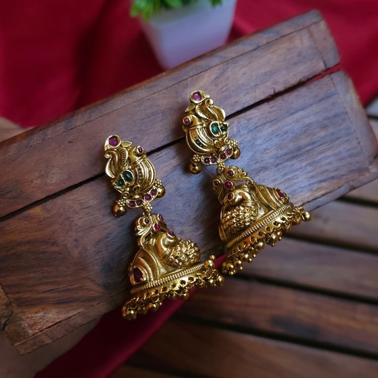 Peacock Jhumka - Gold Replica