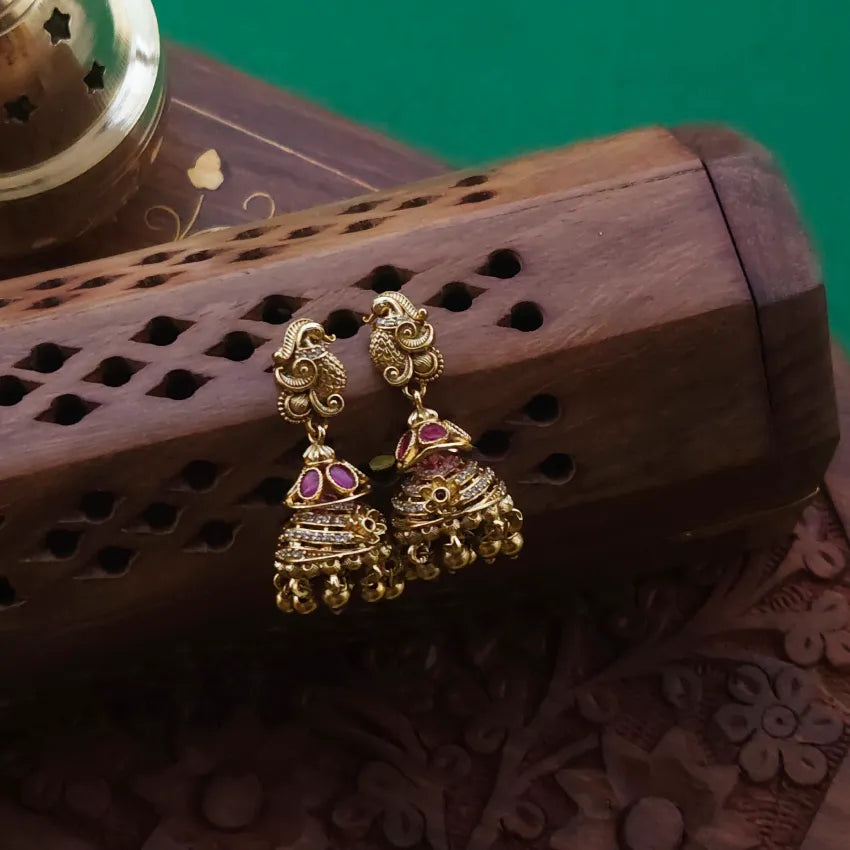 Real Gold Inspired Peacock Jhumka