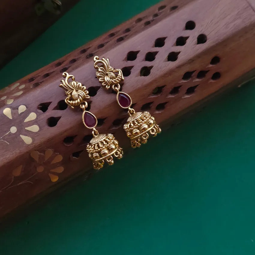 Peacock Jhumka - Red