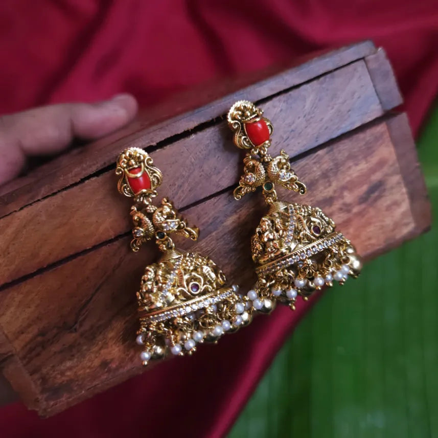 Peacock Red Coral Jhumka