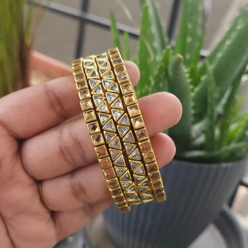 Silk Thread Kundan Bangles - Gold & white