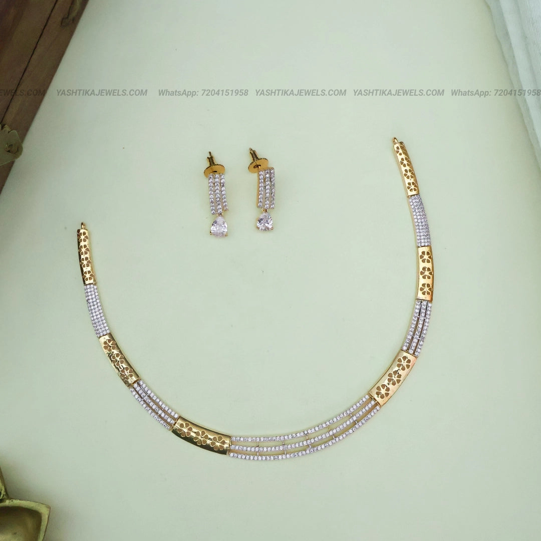 American Diamond Hasli Necklace Set | CZ Lightweight Gold