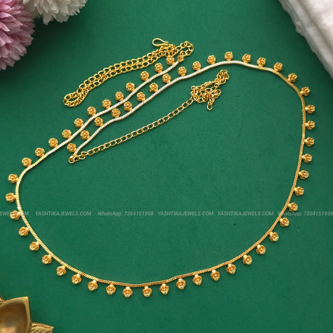 Antique gold weightless hip chain with leaf-drop motif - adjustable waist belt