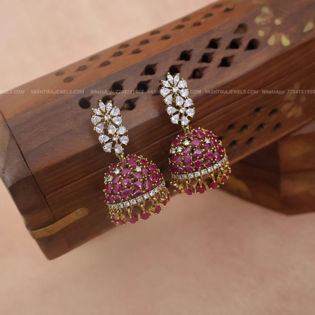 Ruby Pink Stone Statement Jhumka | Antique Gold Finish