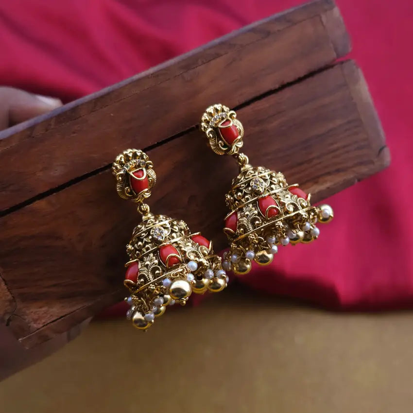 Antique Coral Jhumka