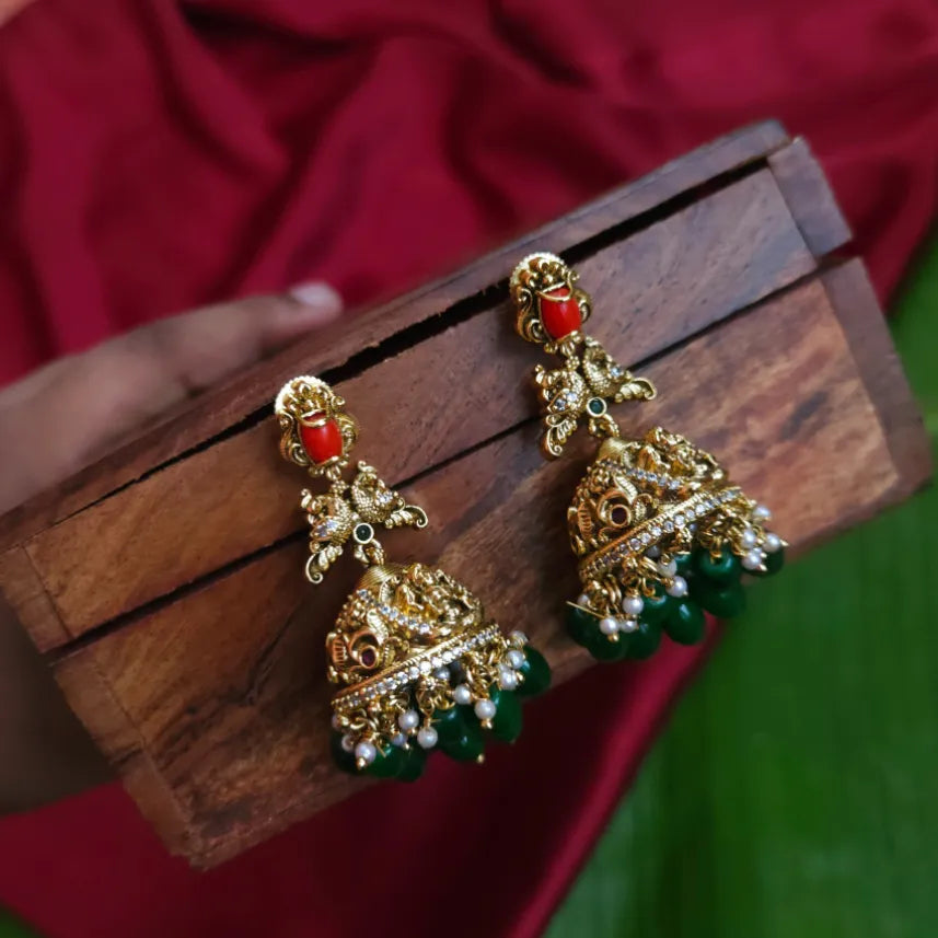 Peacock Red Coral Jhumka