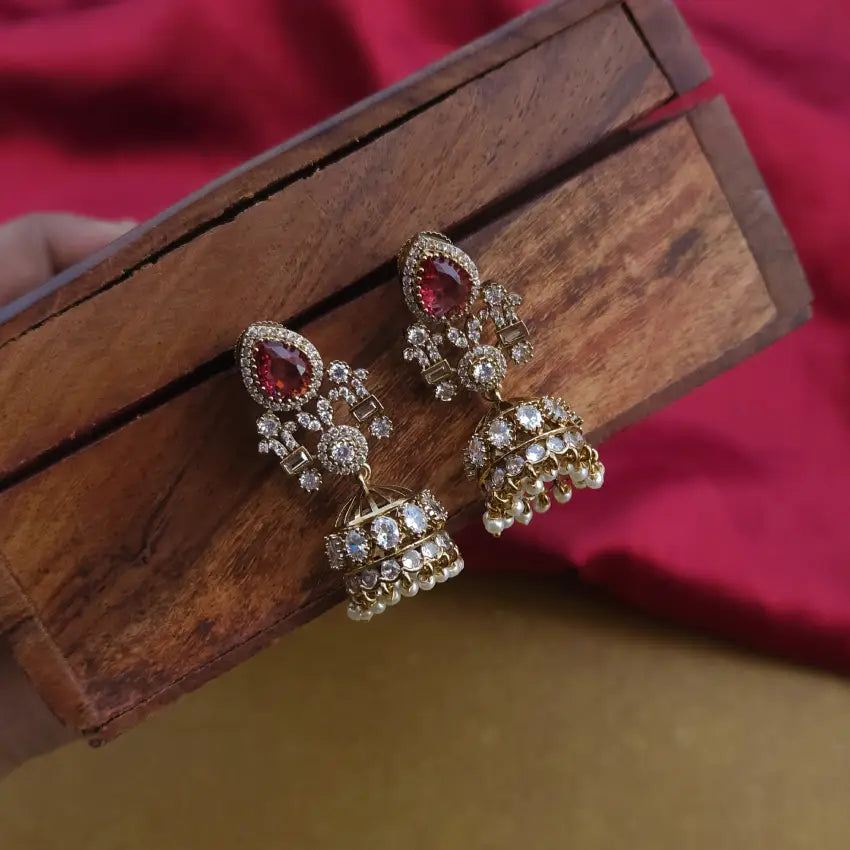 Victorian AD Jhumka - Red