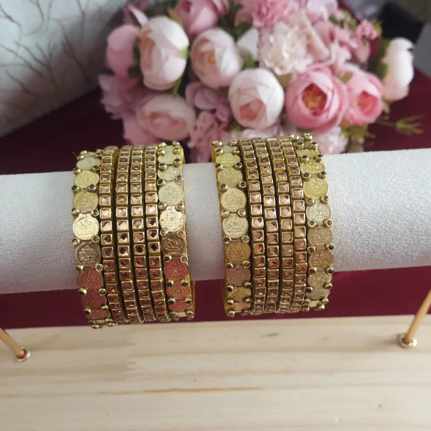 Lakshmi coin bangles with Silk Thread Kundan Bangles