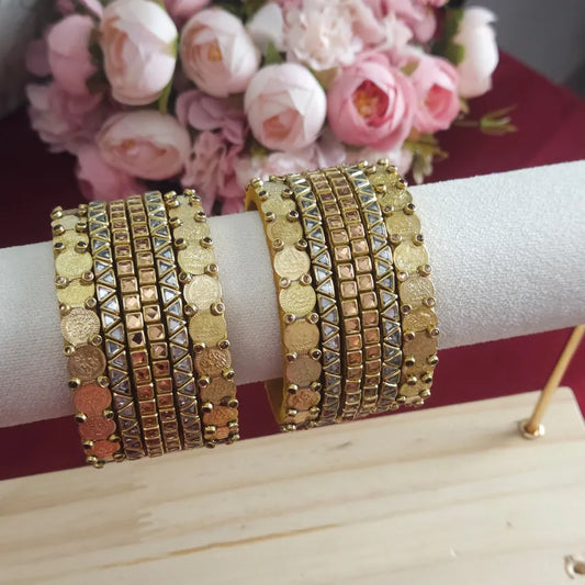 Lakshmi coin bangles with Silk Thread Kundan Bangles (White &amp; Gold)
