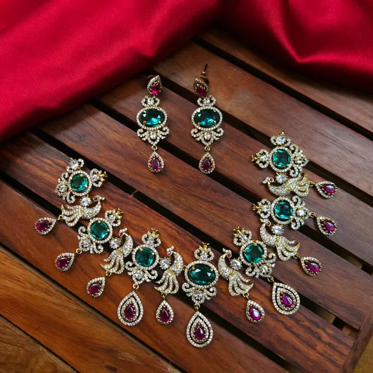 Peacock AD Designer Victorian Necklace - Sneha Mam Inspired