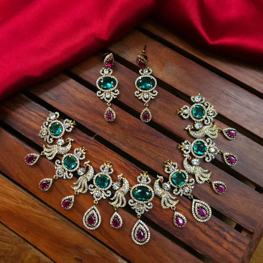 Peacock AD Designer Victorian Necklace - Sneha Mam Inspired