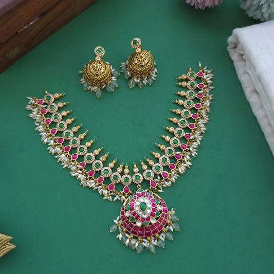 Floral Premium Jadau Kundan Necklace Set