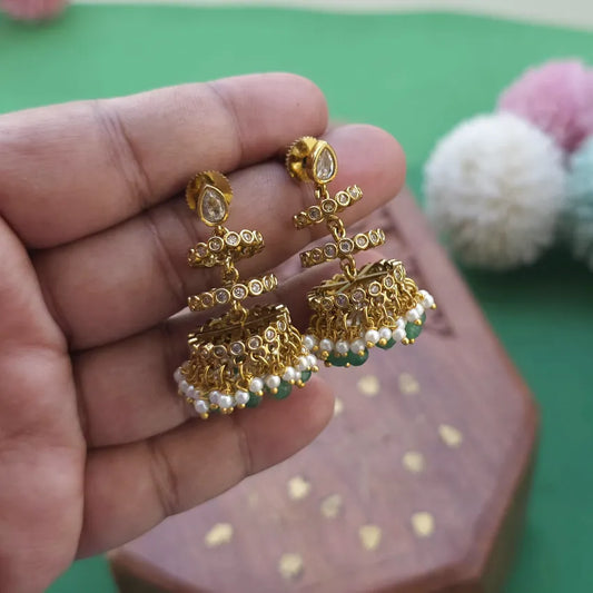 Antique Layered Jhumka - Green
