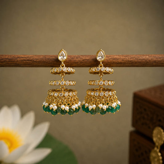 Antique Layered Jhumka - Green