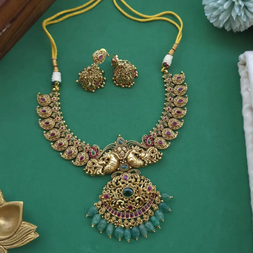 Peacock & Mango Antique Bridal Necklace