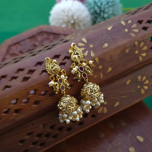 Peacock Pearl Jhumka - Gold inspired