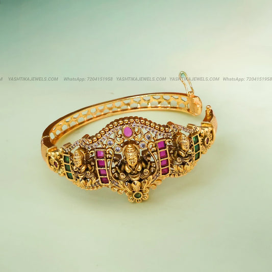 Lakshmi Temple Bracelet with Jadau and AD Stones | Traditional Gold-Tone Jewellery