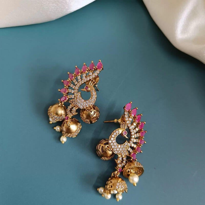 Peacock Chandballi Earring - Ruby