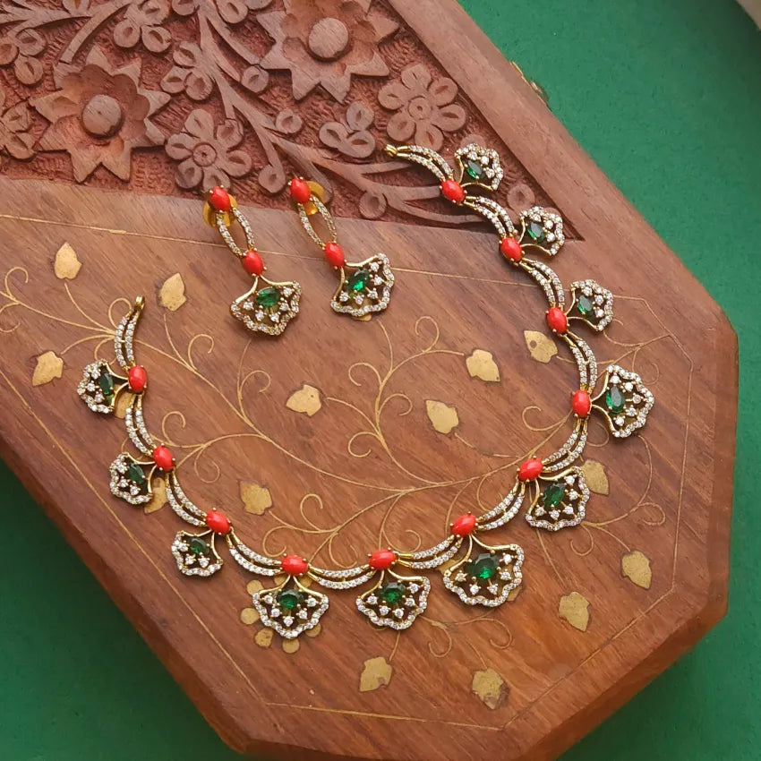 Garima AD Party wear - Green with coral stones