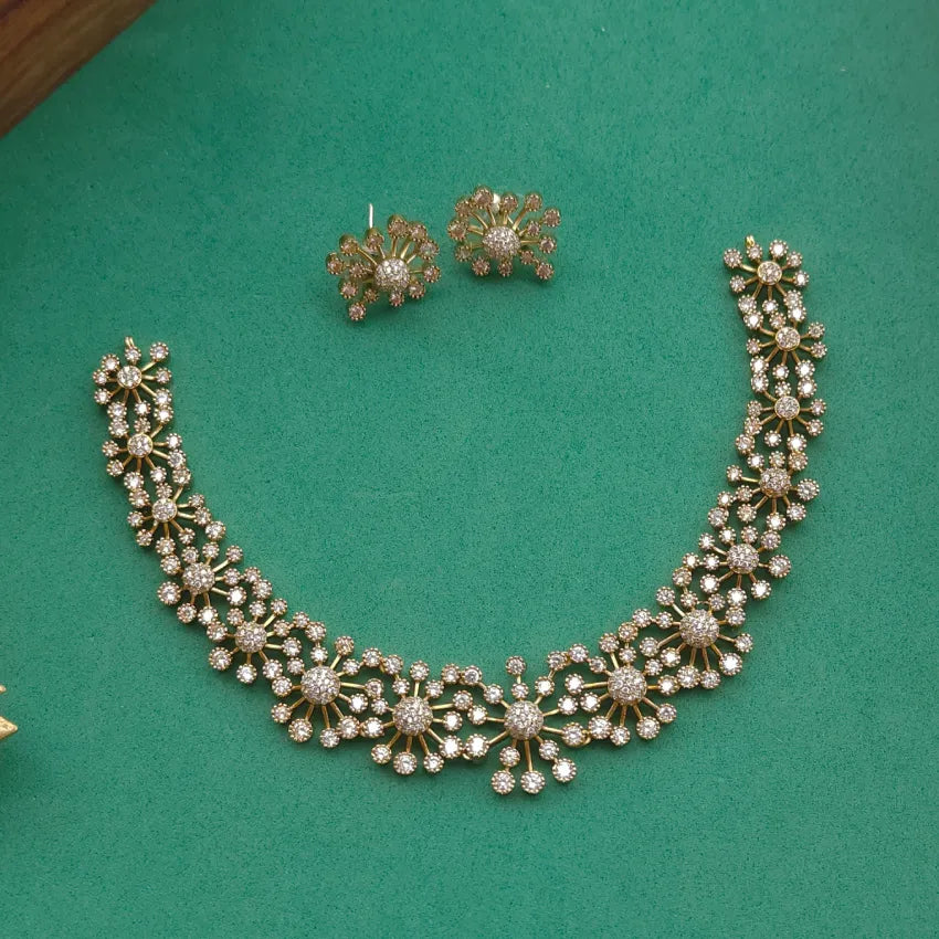 Floral Party Wear AD Necklace - White