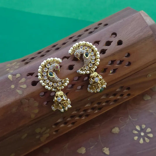 Half Moon Peacock Jhumka - Green