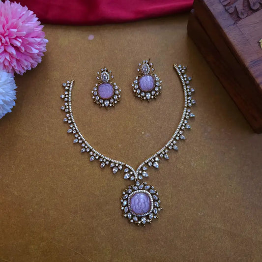 Isha Victorian AD Necklace - Pink