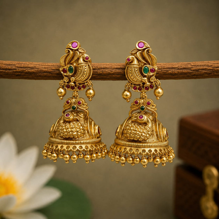 Peacock Jhumka - Gold Replica