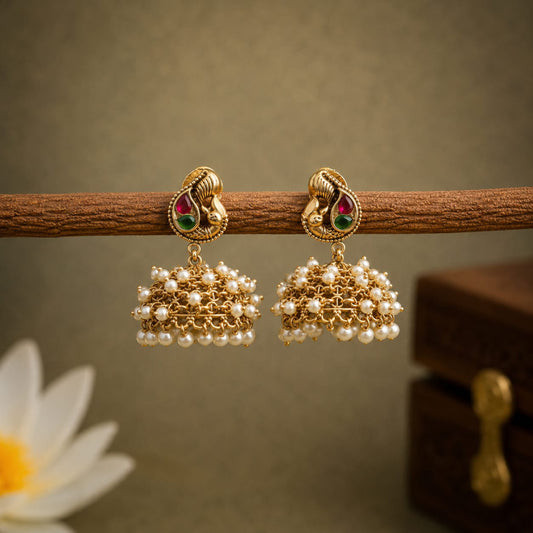 Peacock Pearl Jadau Jhumka