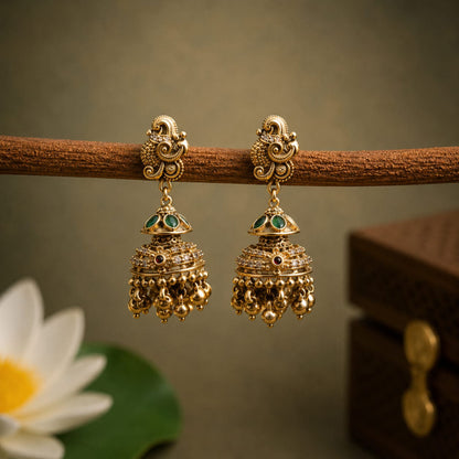 Real Gold Inspired Peacock Jhumka