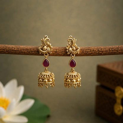 Peacock Jhumka - Red