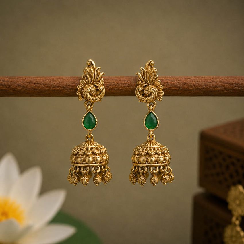 Peacock Jhumka - Green
