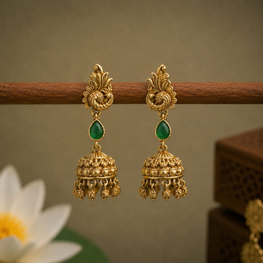 Peacock Jhumka - Green