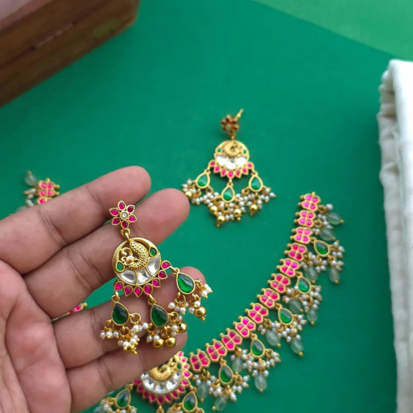 Peacock Jadau Bridal Necklace & Haram - Gold Inspired