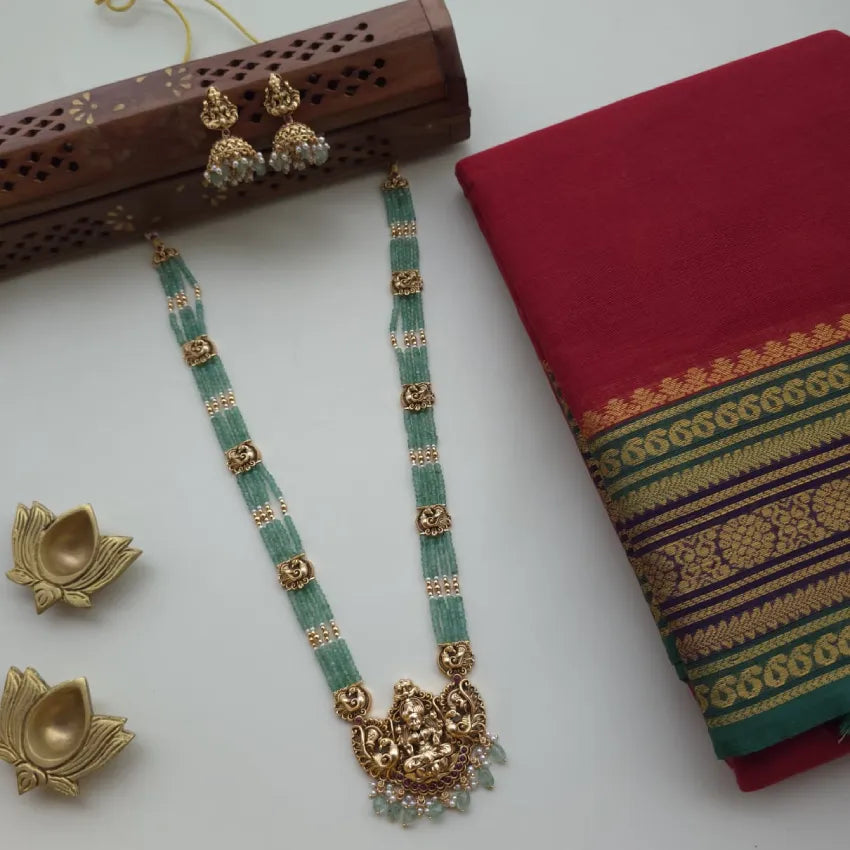 Lakshmi Pendant Green Beads Haram