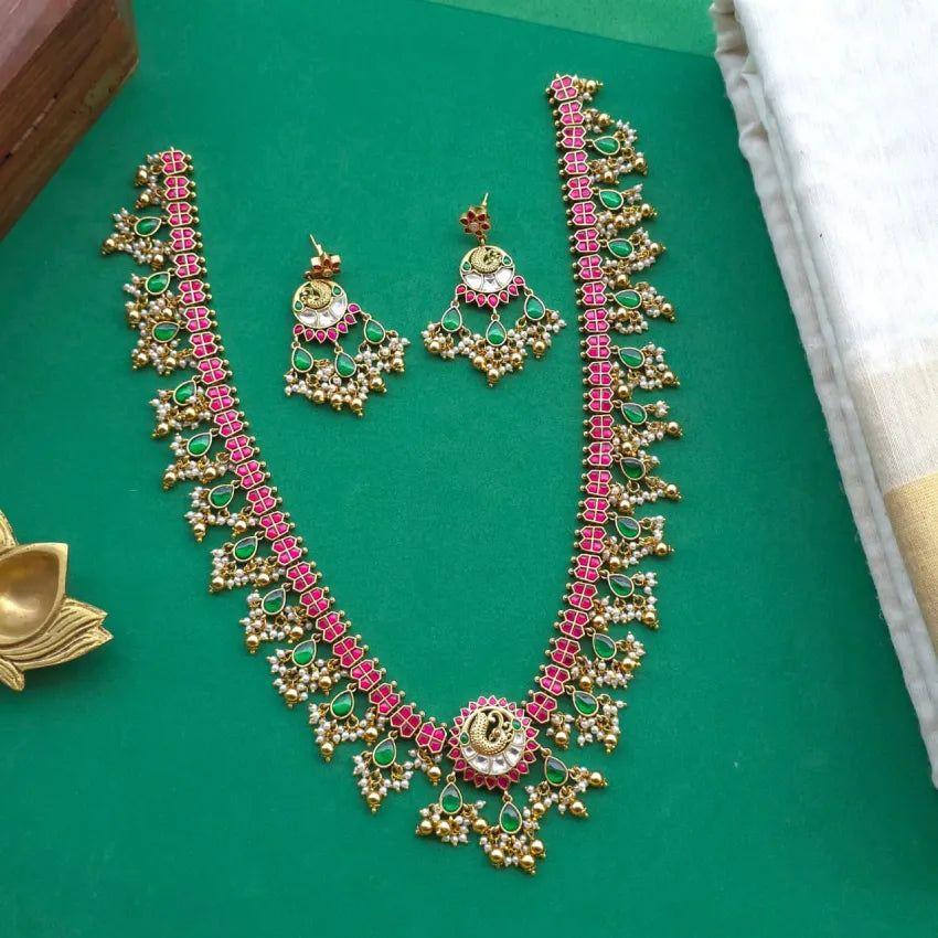 Peacock Jadau Bridal Necklace & Haram - Gold Inspired