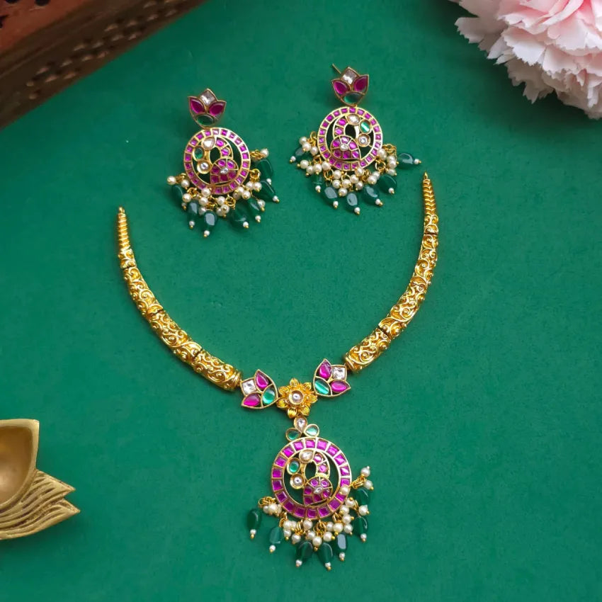Peacock Jadau Hasli Necklace