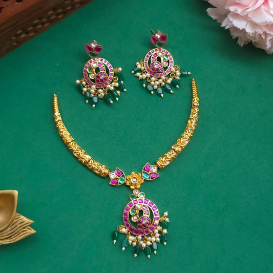 Peacock Jadau Hasli Necklace