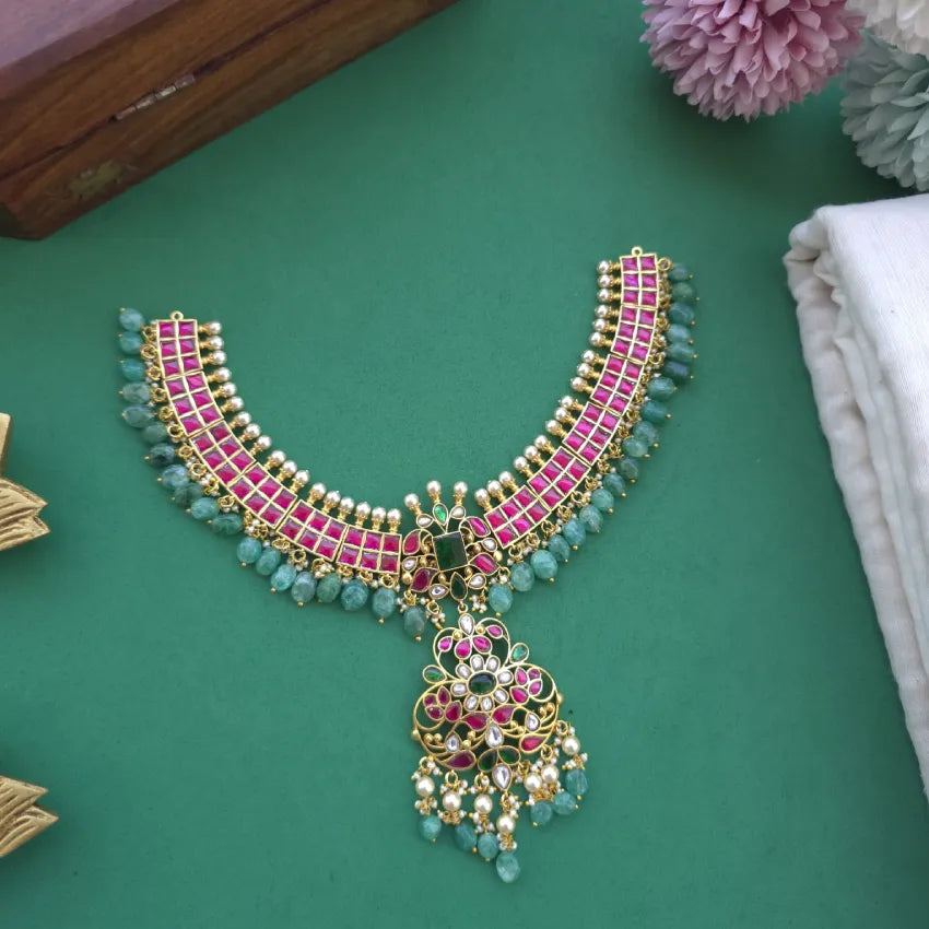 Premium Floral Jadau Kundan Necklace - Gold Inspired