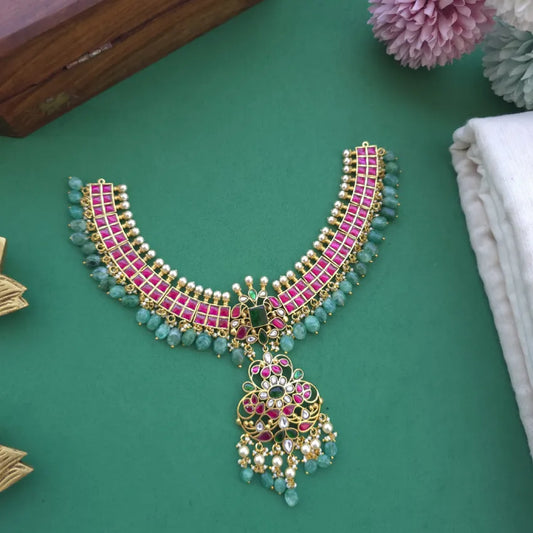 Premium Floral Jadau Kundan Necklace - Gold Inspired