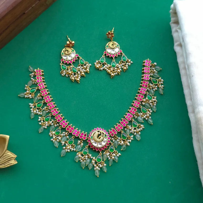 Peacock Jadau Bridal Necklace & Haram - Gold Inspired