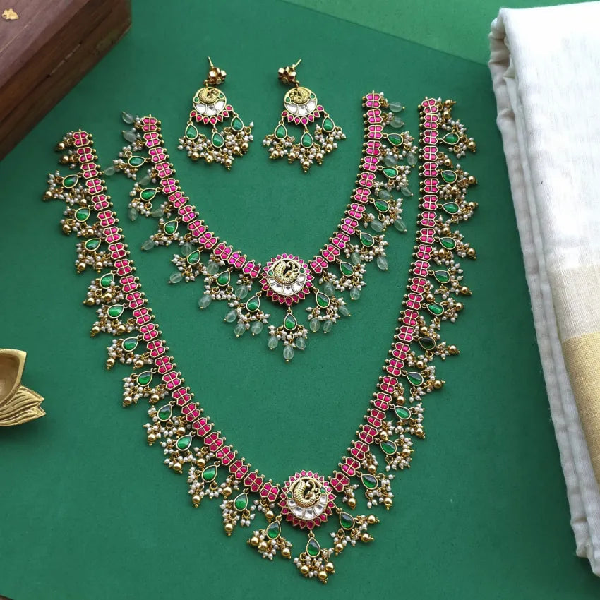 Peacock Jadau Bridal Necklace & Haram - Gold Inspired