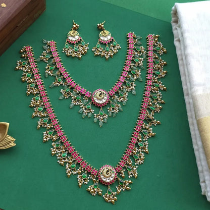 Peacock Jadau Bridal Necklace & Haram - Gold Inspired