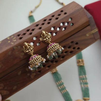 Lakshmi Pendant Green Beads Haram