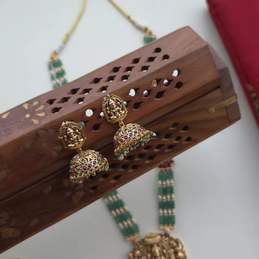 Lakshmi Pendant Green Beads Haram