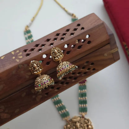 Lakshmi Pendant Green Beads Haram